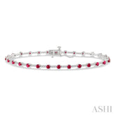 2.5 MM Round Cut Ruby and 1/2 Ctw Round Cut Diamond Precious Bracelet in 10K White Gold